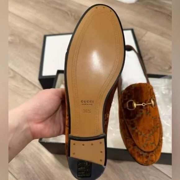 NIB Authentic Gucci Orange / Teal GG Embossed Velvet Jordaan Loafers - Picture 4 of 4